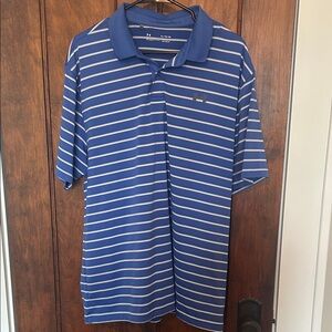 Under Armour Men's Polo in Blue and White Stripes